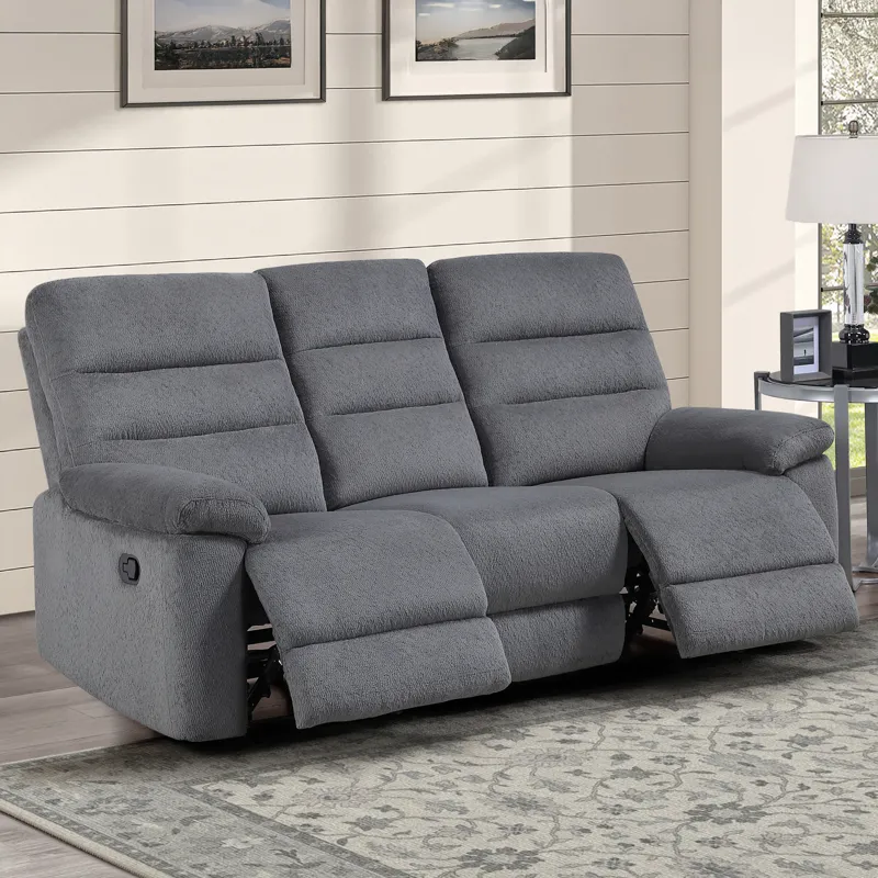 Cozy Gray Manual Recliner Sofa