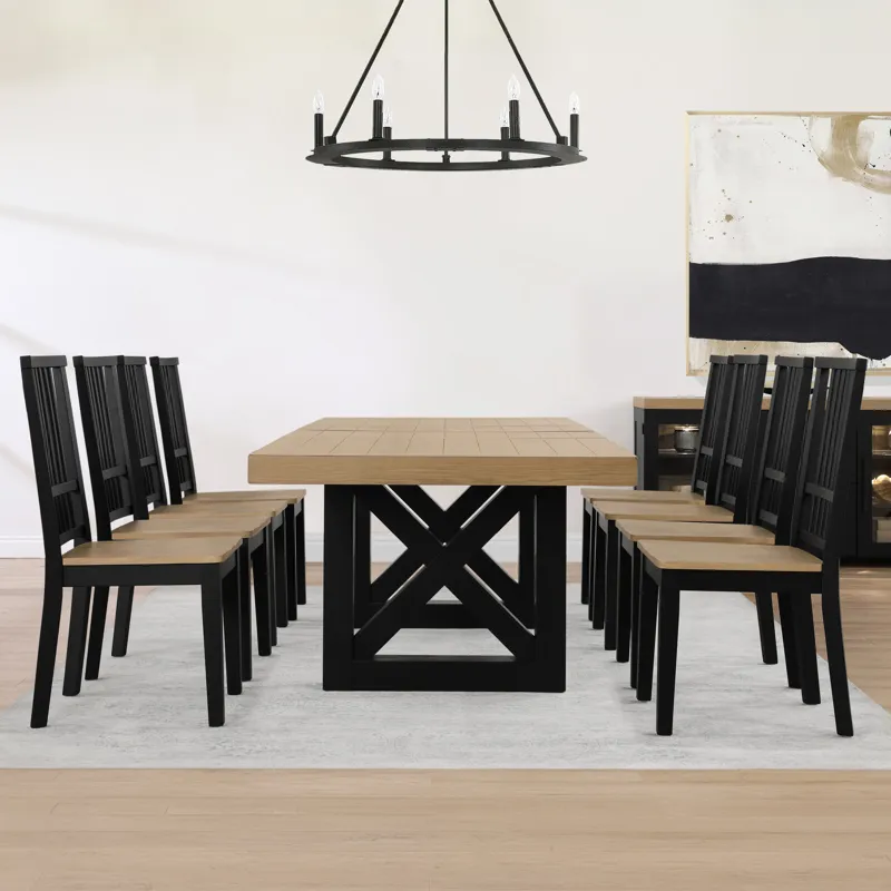 Magnolia 7-Piece Set, 72-108\" Dining Table W/2-18 Leaves, 6 Side Chairs, Black Base