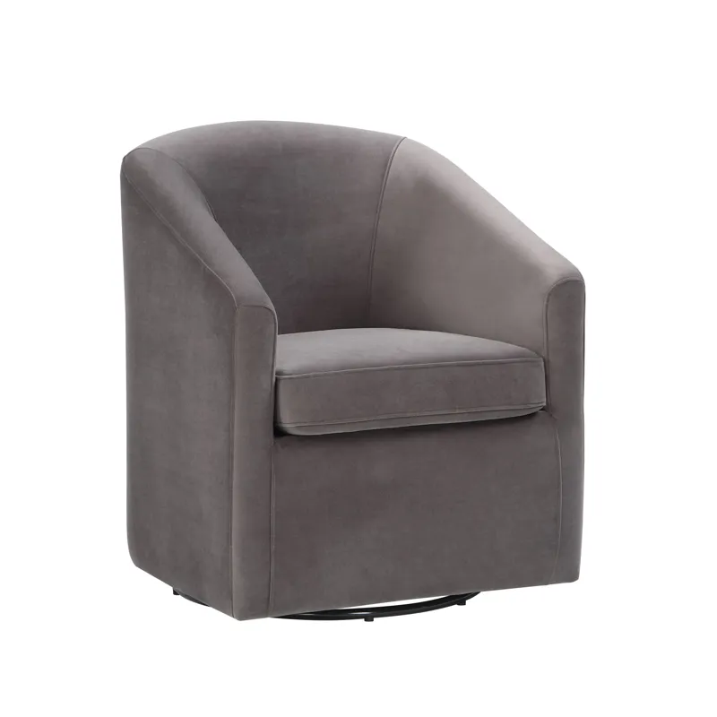 Arlo Upholstered Swivel Barrel Chair, Fog Velvet