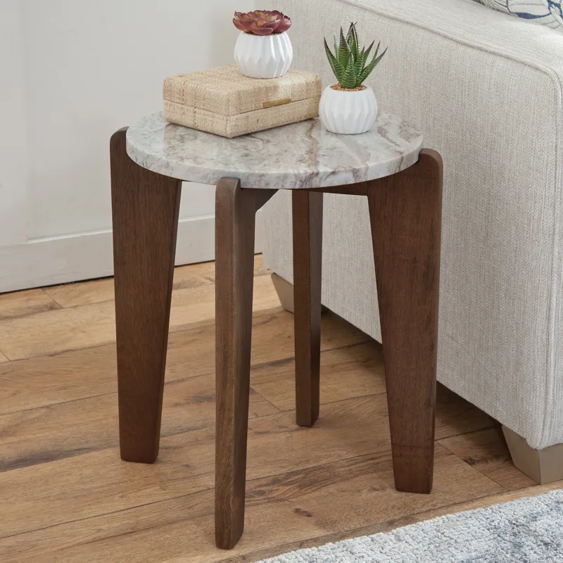 Shavon Brown Marble Top Round End Table