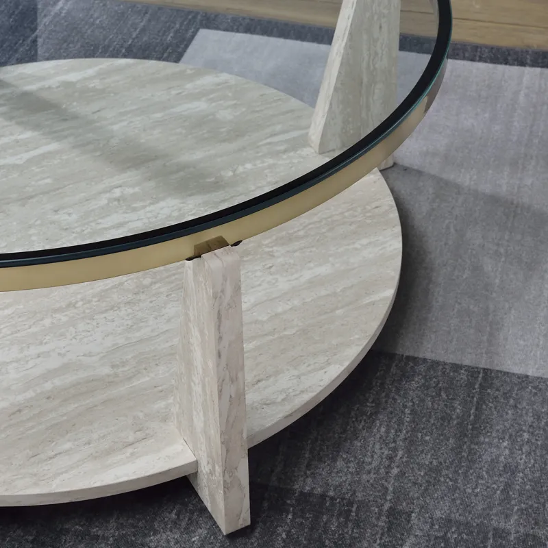 Wanda 42″ Round Glass Top Coffee Table With Casters
