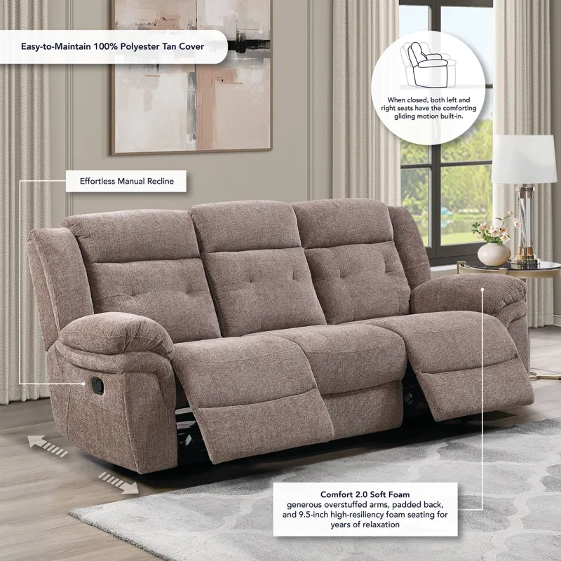 Sydney Brown Manual Recliner Sofa