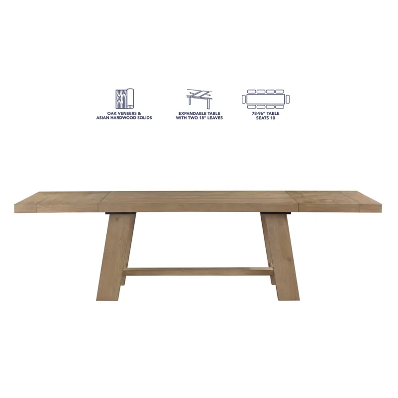 Orinda 72-108 Inch Dining Table With 2-18 Inch Leaves