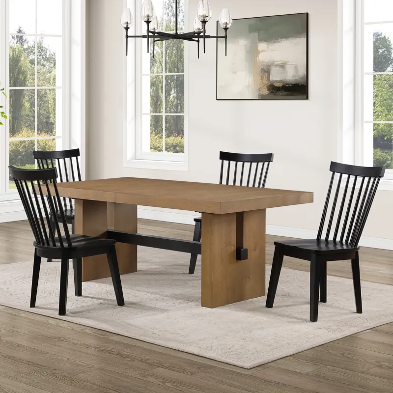 Aubrey Brown Rectangle Table And 4 Vaughn Black