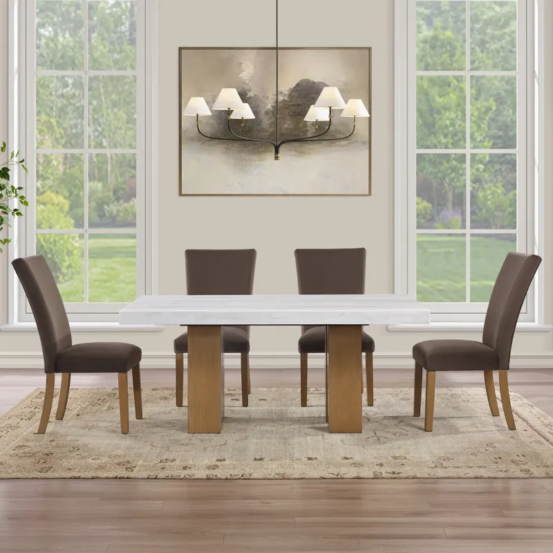 Artemis 70\" Rectangle White Marble Table, Tan