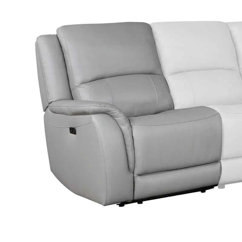 Alexandria Leather Power Left-Arm-Facing Recliner With USB Port, Stone
