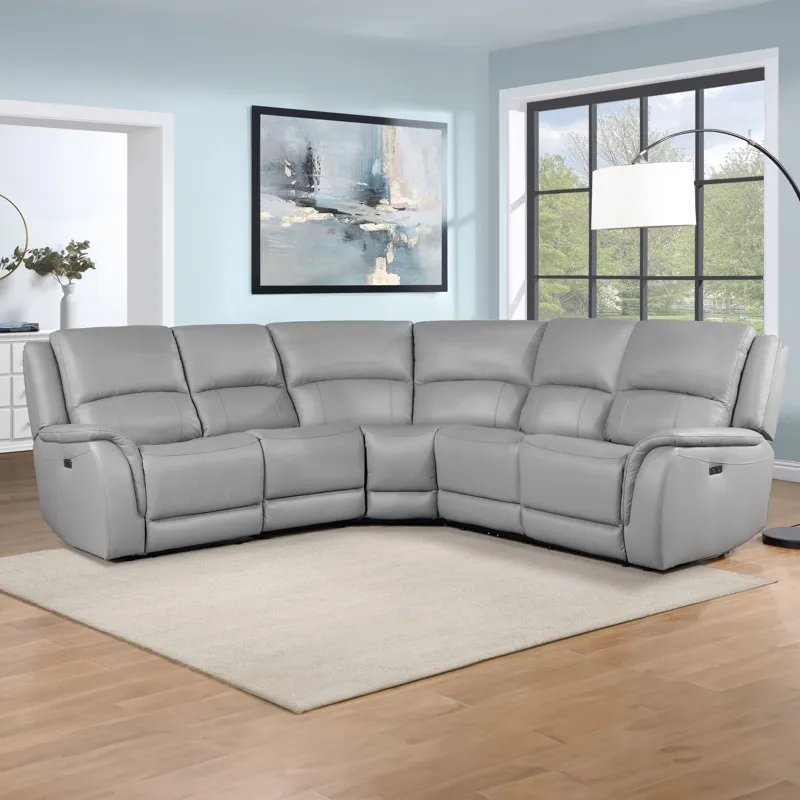 Alexandria 5-Piece Power Leather Reclining Sectional(Lrt,act,wt,art,rrt), Stone