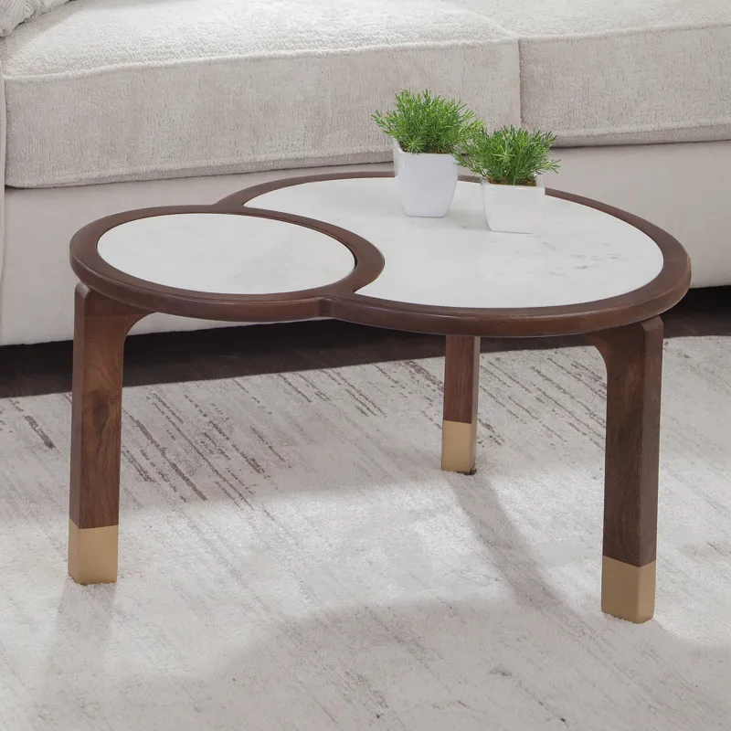 Oormi White Marble Inlay Cocktail Table