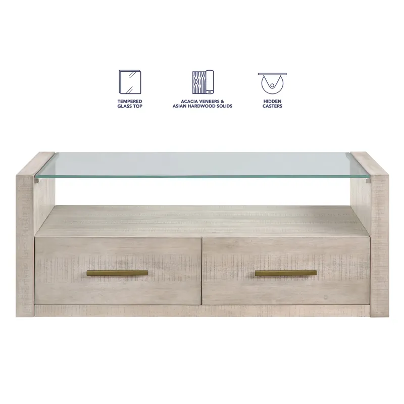 Garland Glass Top Cocktail Tabl W/Casters, Blonde Finish