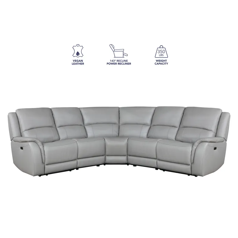 Alexandria 5-Piece Power Leather Reclining Sectional(Lrt,act,wt,art,rrt), Stone
