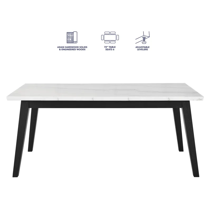 Vida-Black Vida 72\" White Marble Dining Table, Black Finish