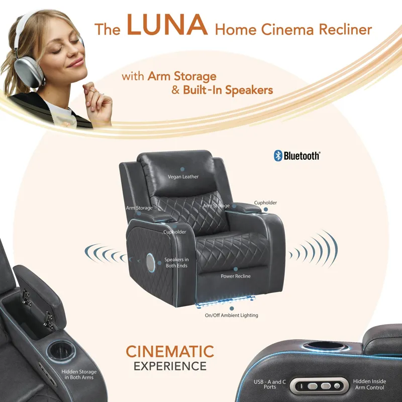 Luna Charcoal Power Recliner