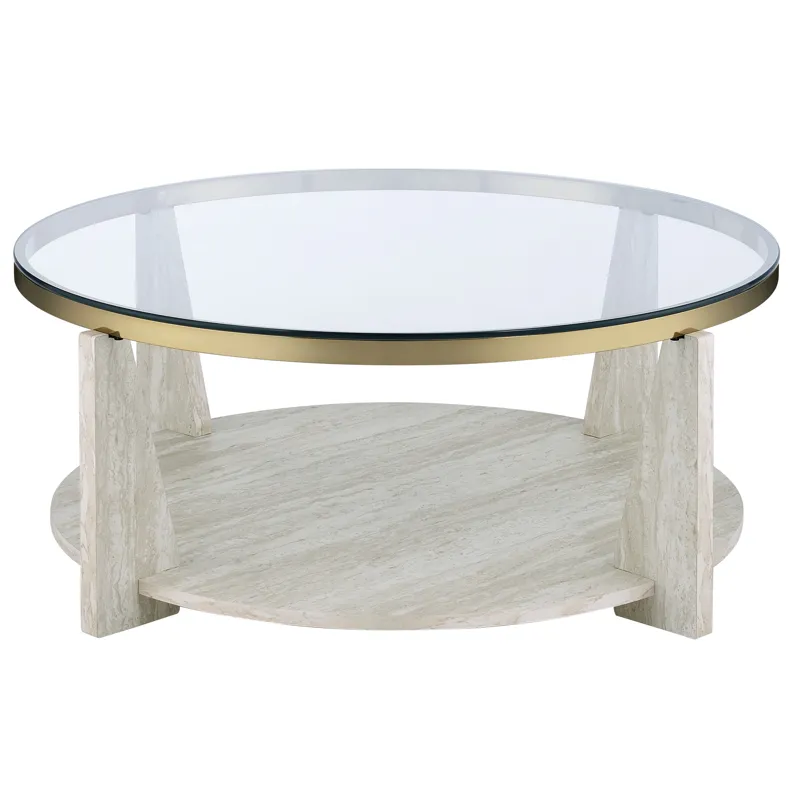 Wanda 42″ Round Glass Top Coffee Table With Casters
