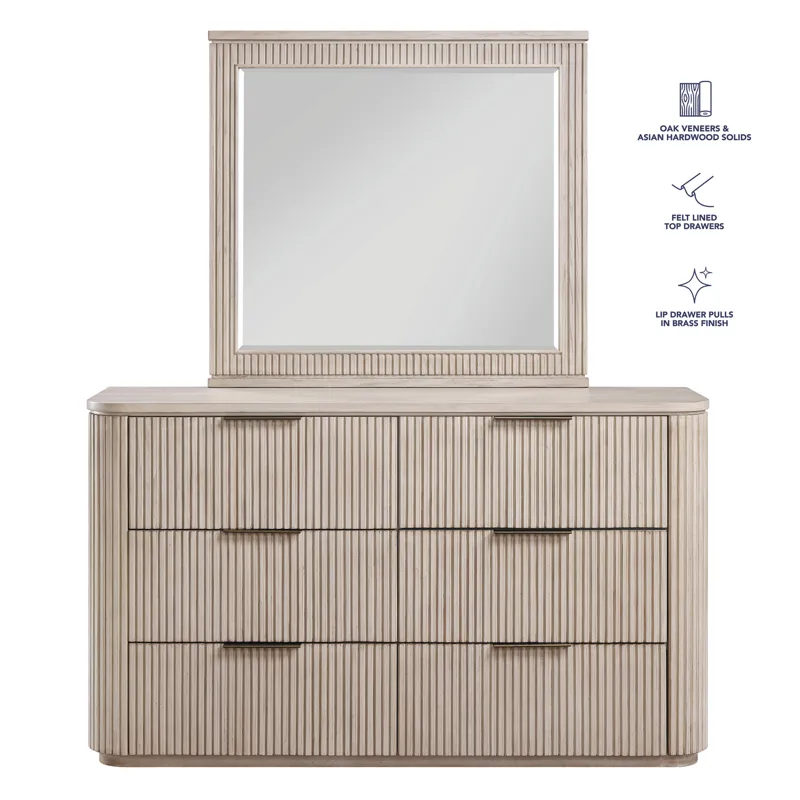 Henry 6-Drawer Dresser And Mirror, Tan Finish