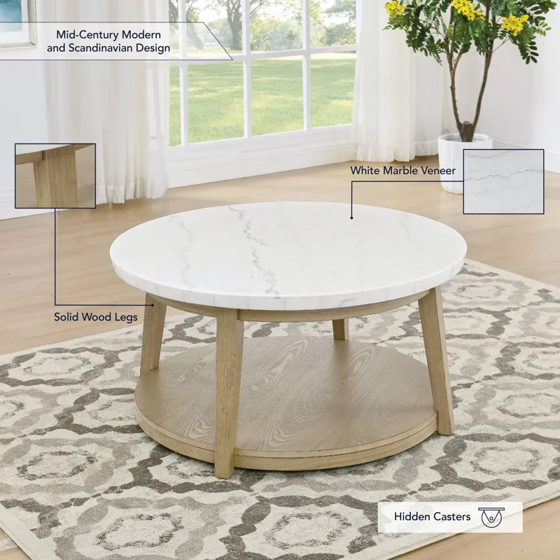 Vida White Marble Top Round Cocktail Table