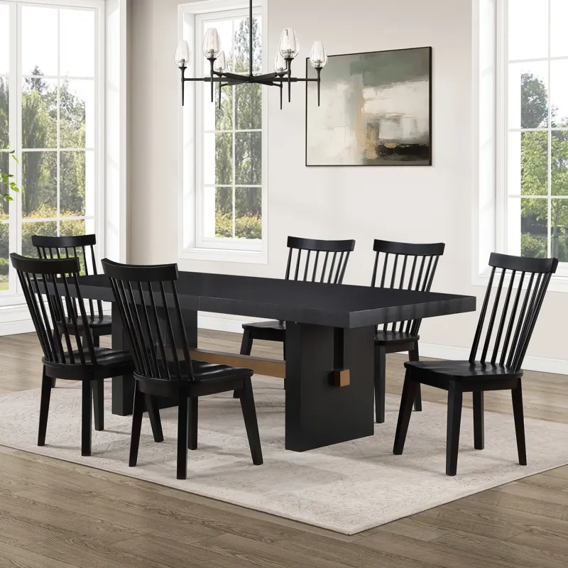 Aubrey Black Rectangle Table And 6 Vaughn Black