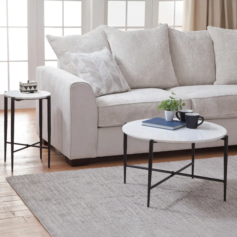 Loxie White Marble Top Round Cocktail Tb