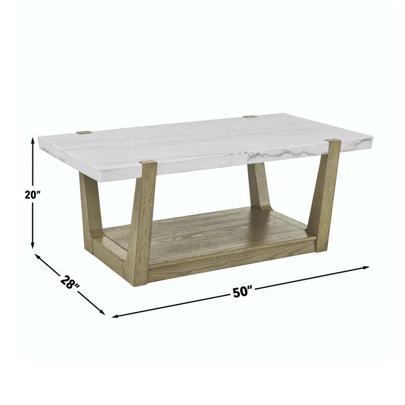 Perth White Marble Cocktail Table With Casters