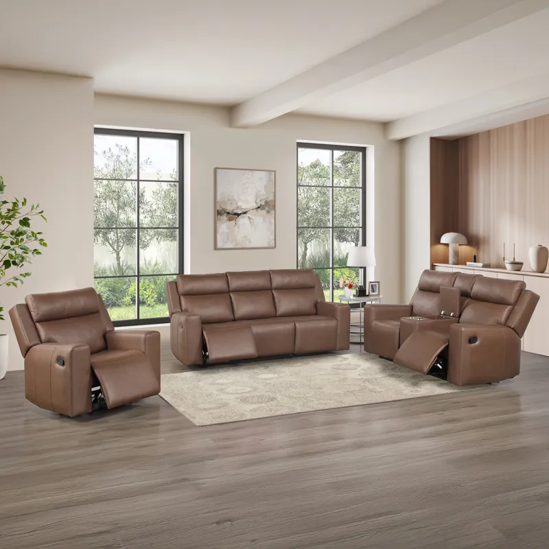 Barron Brown Sofa And Loveseat + Recliner Living Room Set
