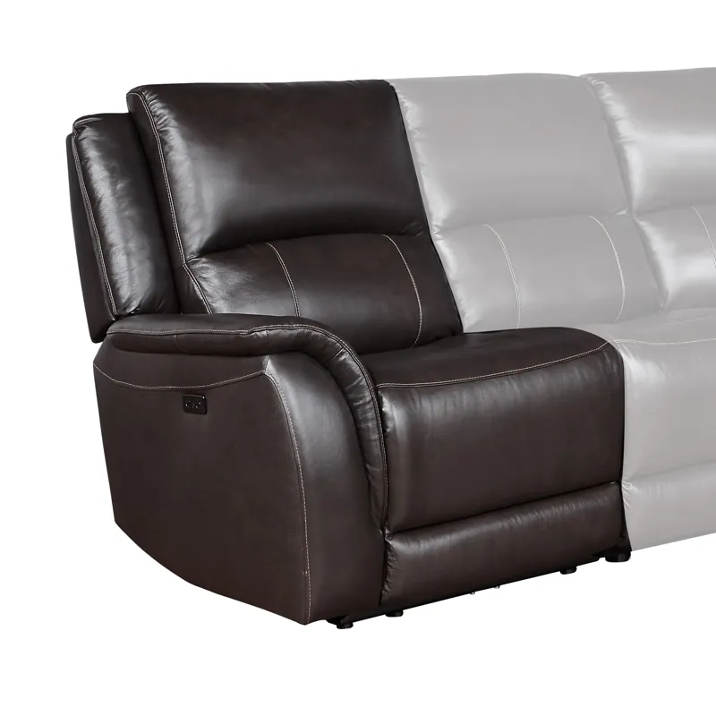 Alexandria Leather Power Left-Arm-Facing Recliner With USB Port, Charcoal