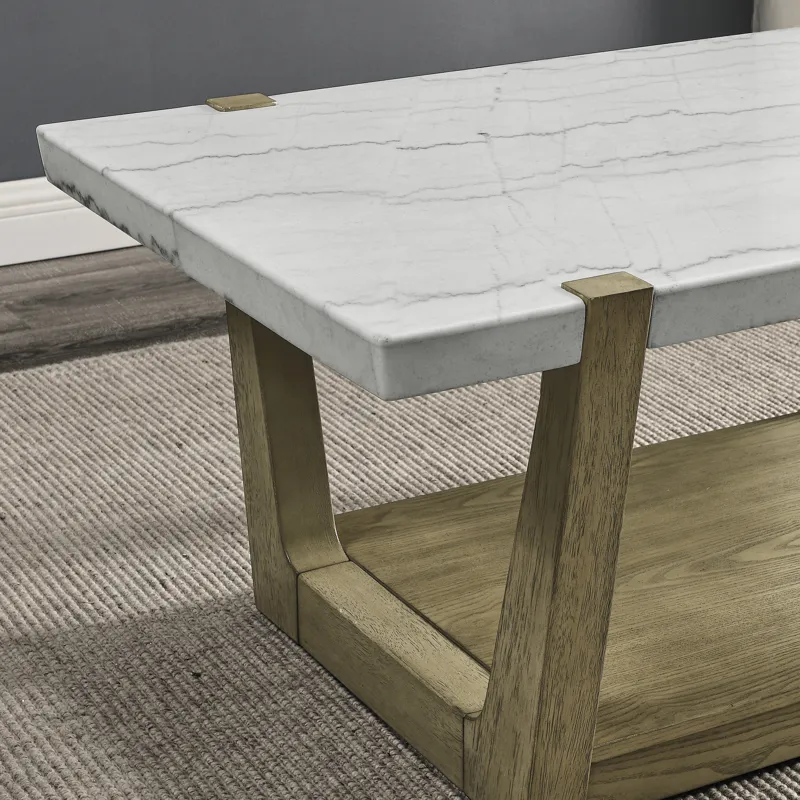 Perth White Marble 3-Piece Table Set(Cocktail, End & Sofa Table)