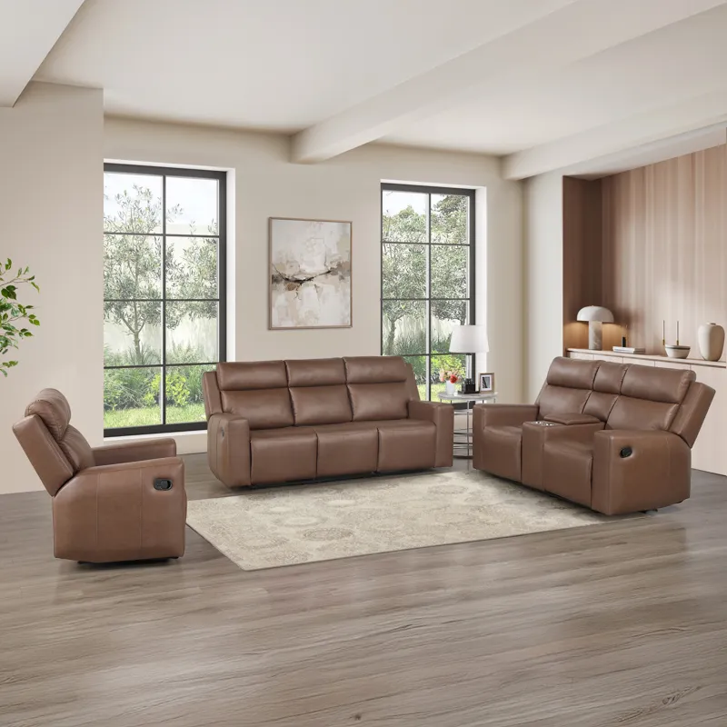 Barron Brown Sofa And Loveseat + Recliner Living Room Set