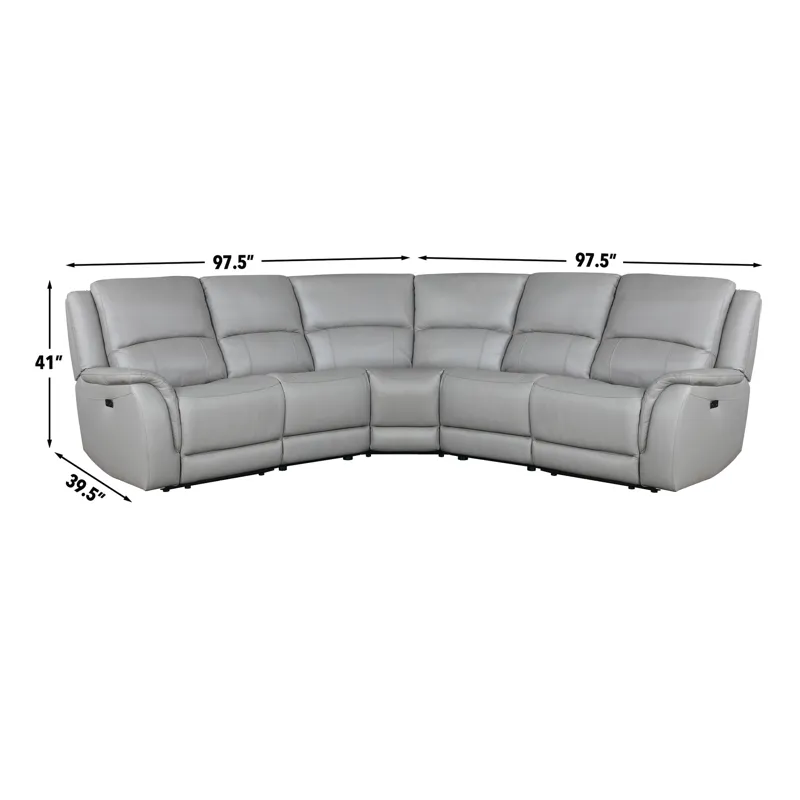 Alexandria 5-Piece Power Leather Reclining Sectional(Lrt,act,wt,art,rrt), Stone