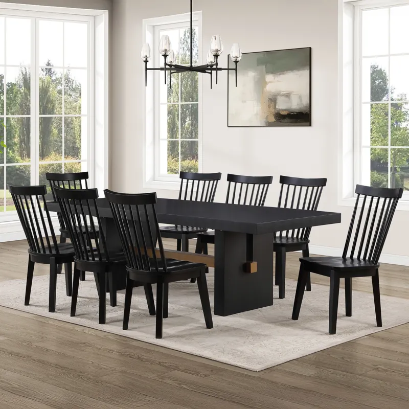 Aubrey Black Rectangle Table And 8 Vaughn Black