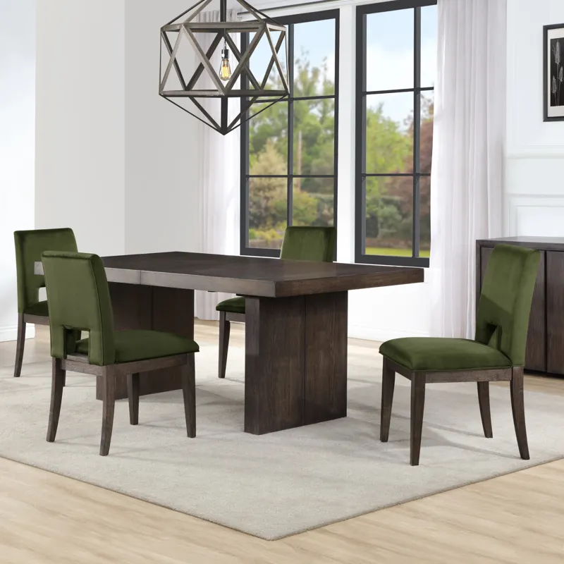 Evan 5-Piece 78-96-Inch Table Set With Green Velvet Chairs