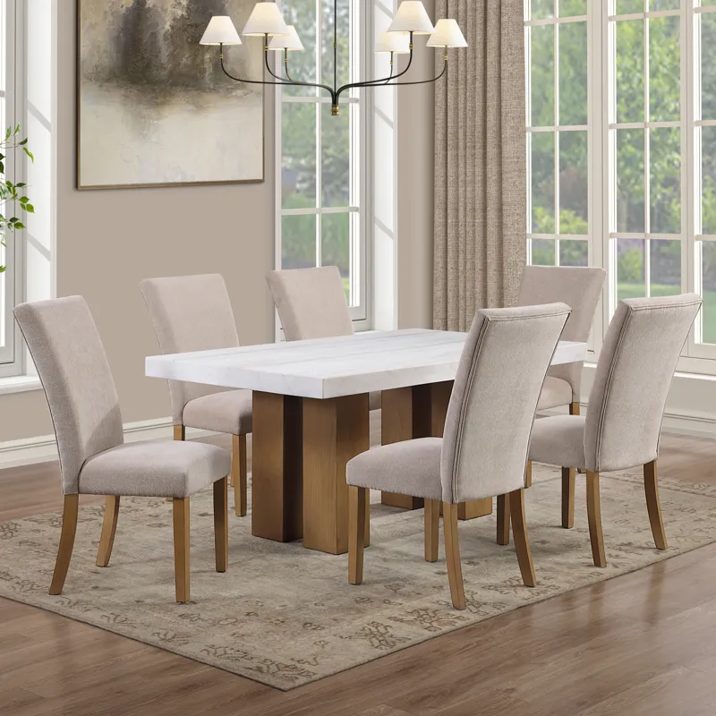 Artemis 70\" Rectangle White Marble Table, Tan