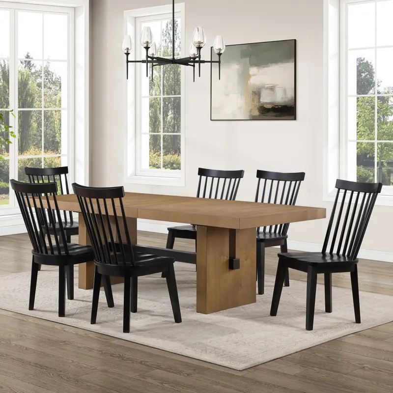 Aubrey Brown Rectangle Table And 6 Vaughn Black