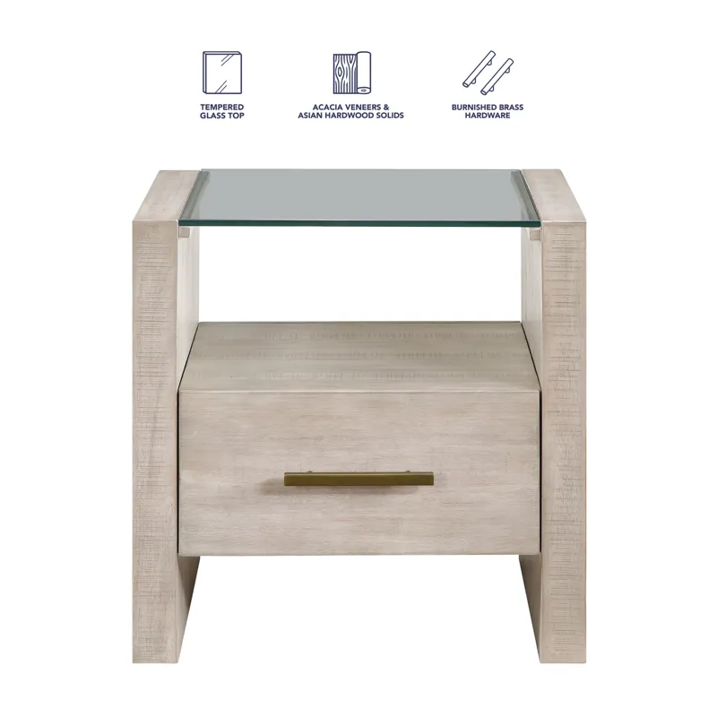 Garland Glass Top End Table, Blonde Finish