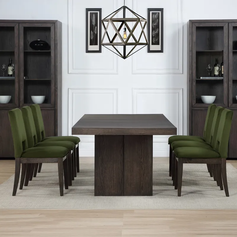 Evan 78-+96-Inch Dining Table W/18-Inch Leaf, 4 Emerald Side Chairs