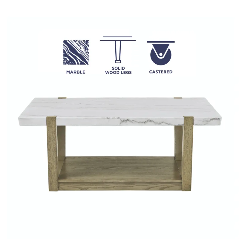 Perth White Marble Cocktail Table With Casters