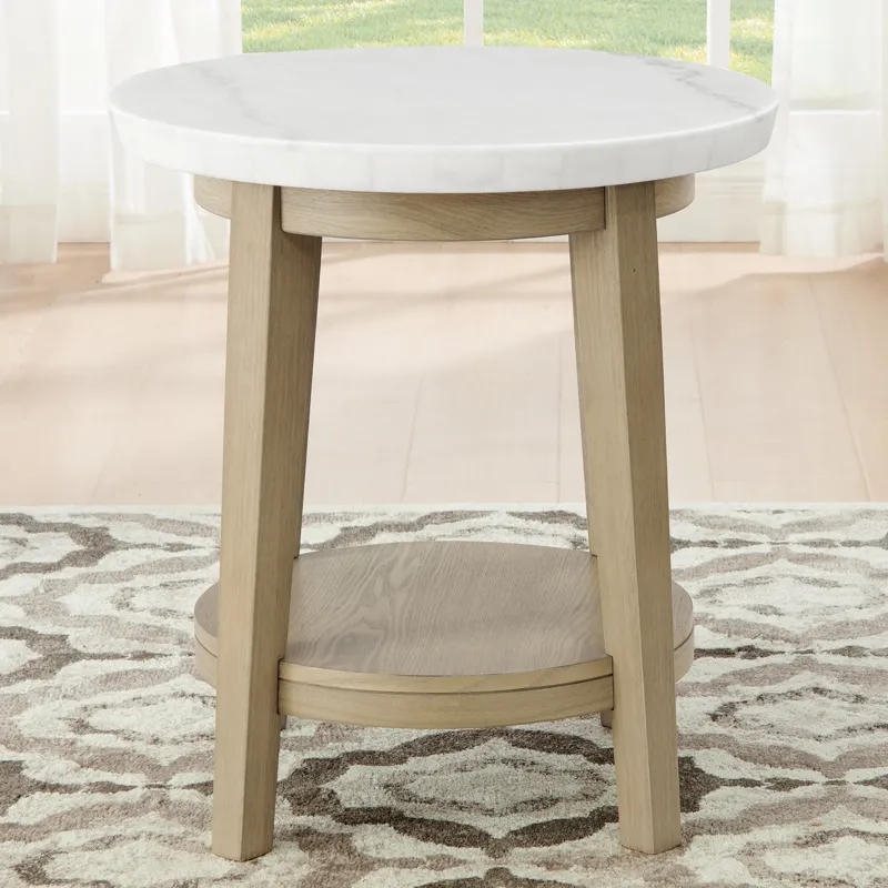 Vida White Marble Top Round End Table