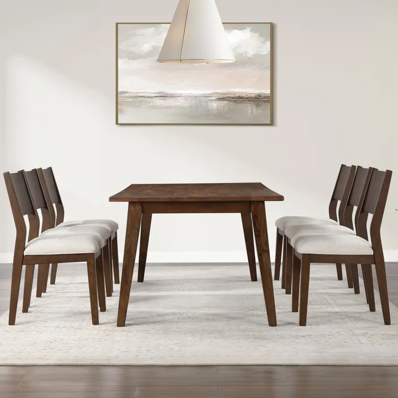 Canton 72" Solid Wood Dining Table, 6 Side Chairs