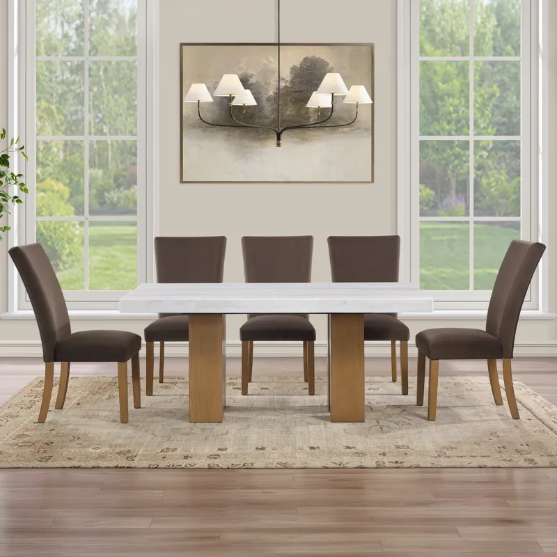 Artemis 70\" Rectangle White Marble Table, Tan