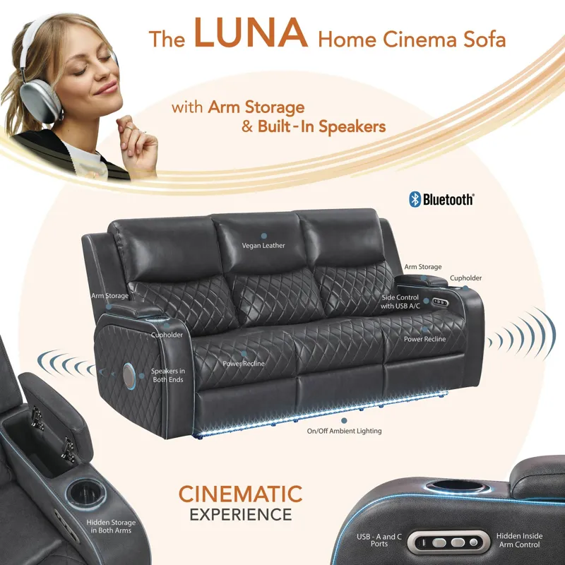 Luna Charcoal Power Sofa