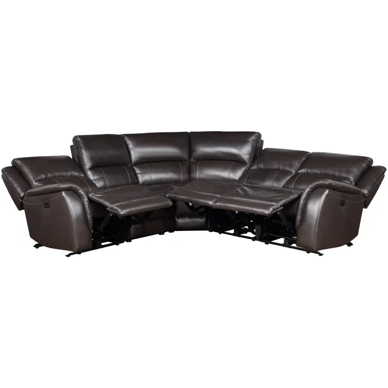 Alexandria 5-Piece Dual-Power Leather Reclining Sectional, Chocolate