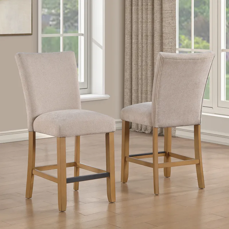 Artemis White Marble 5-Piece Counter Height Dining Set with Beige Chenille Chairs