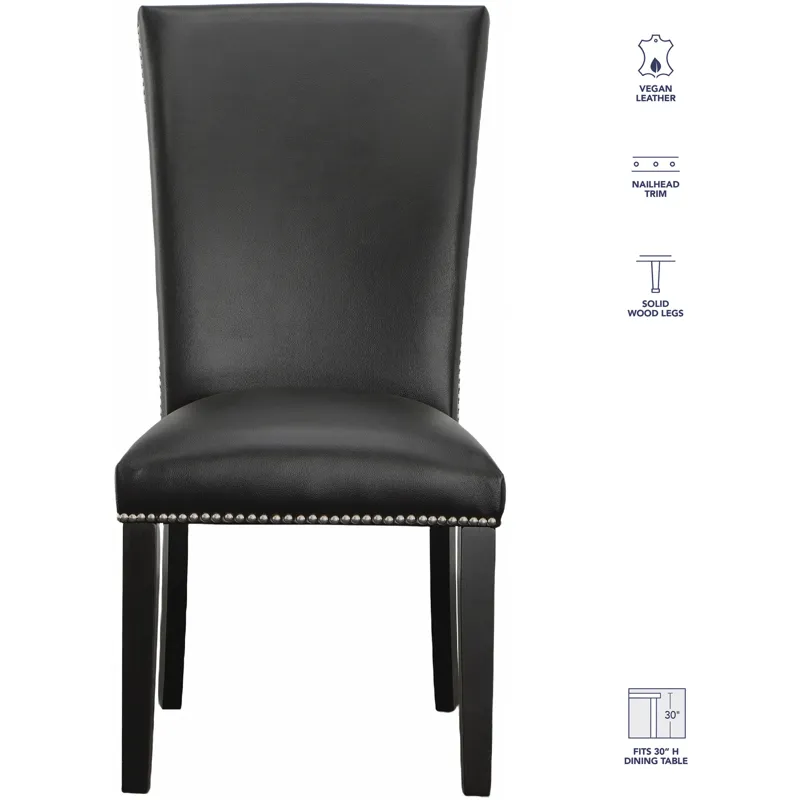 Artemis Gray Marble 7-Piece Dining Set with Black Vegan Leather Chairs