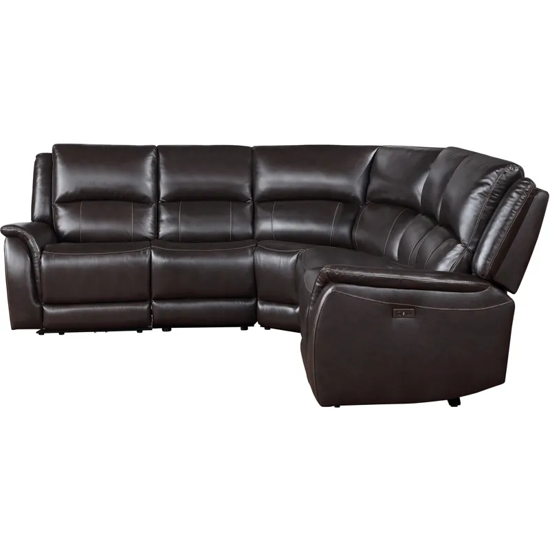 Alexandria 5-Piece Dual-Power Leather Reclining Sectional, Chocolate