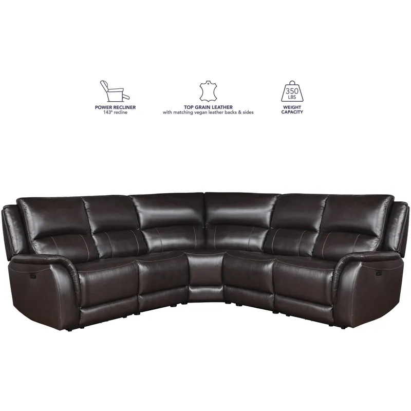 Alexandria 5-Piece Dual-Power Leather Reclining Sectional, Chocolate