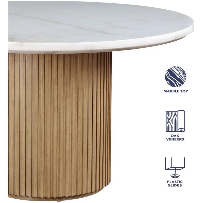 Colvin 52-inch Round White Marble Table, Brown Base