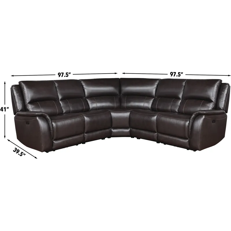 Alexandria 5-Piece Dual-Power Leather Reclining Sectional, Chocolate