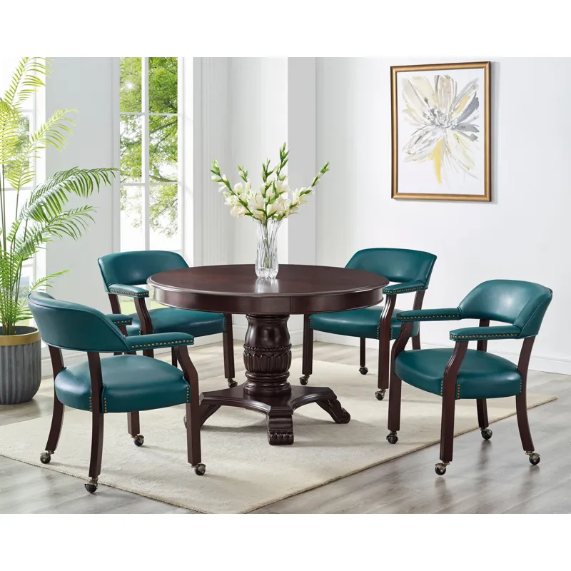 Tournament 5-Piece Dining Set with Brown Game Top and 4 Brown Arm Chairs