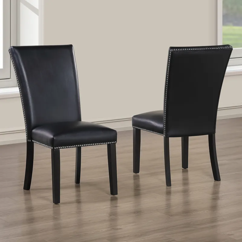 Artemis Gray Marble 7-Piece Dining Set with Black Vegan Leather Chairs