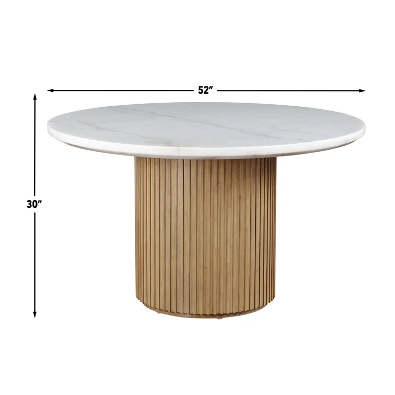 Colvin 52-inch Round White Marble Table, Brown Base