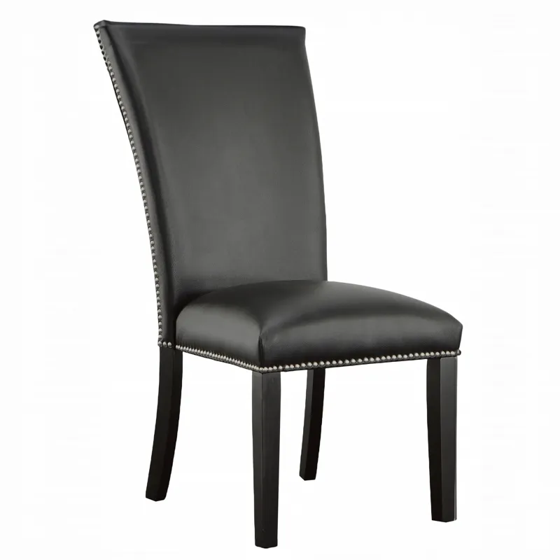 Artemis Gray Marble 7-Piece Dining Set with Black Vegan Leather Chairs