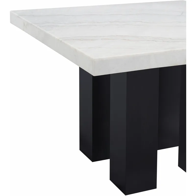Artemis White Marble 5-Piece Counter Height Dining Set with Beige Chenille Chairs